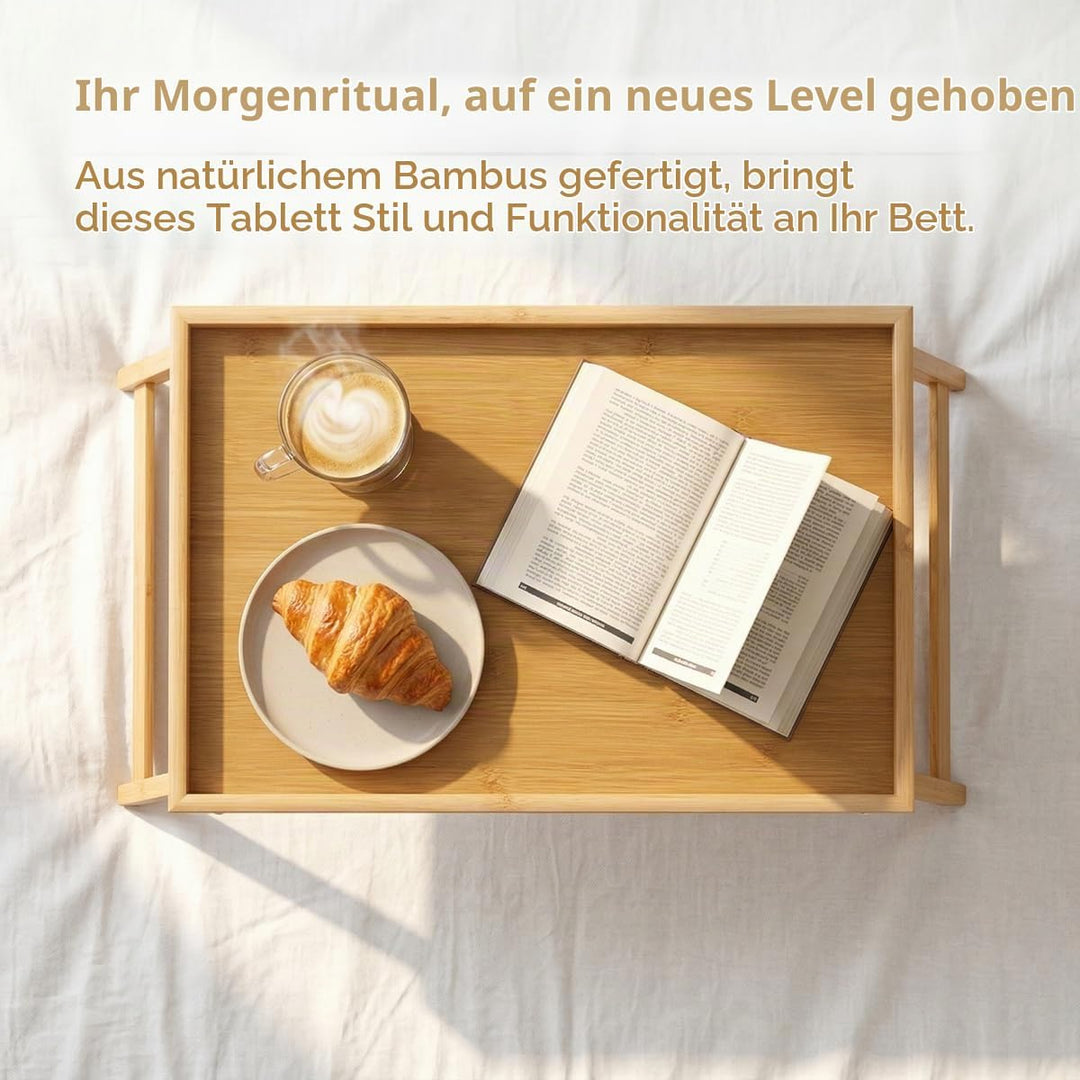 Betttablett Klappbar Frühstückstablett Bambus Serviertablett erhöhter Rand Klapptisch 40x30x19cm Bet