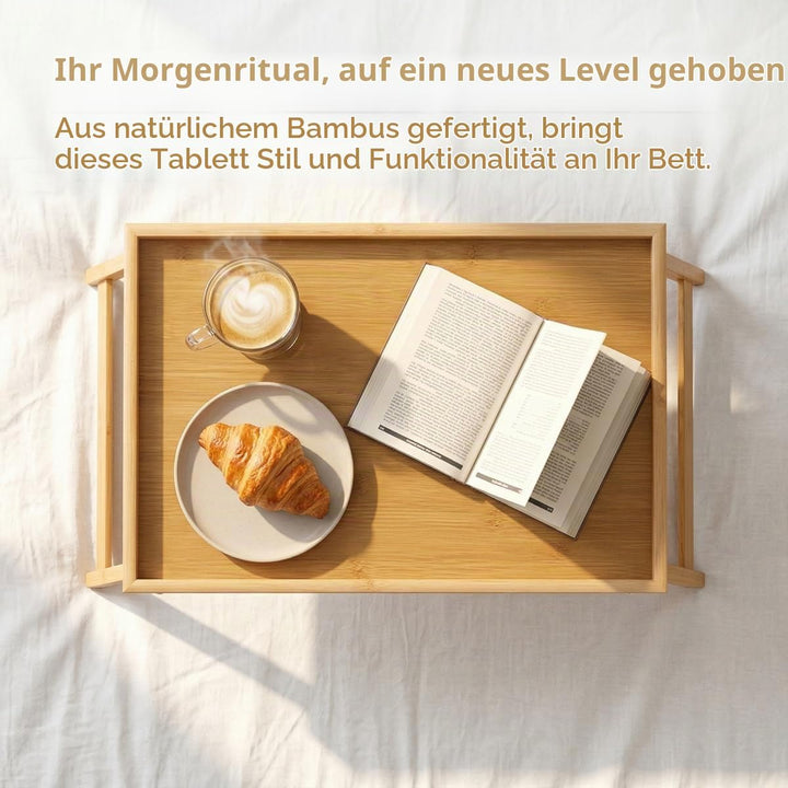 Betttablett Klappbar Frühstückstablett Bambus Serviertablett erhöhter Rand Klapptisch 40x30x19cm Bet