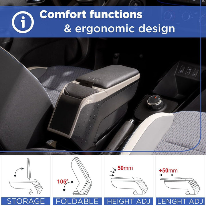 Rati Armster2 Mittelarmlehne kompatibel mit Citroen C3 AIRCROSS 2018- (Silver Edition & Pocket) SILV