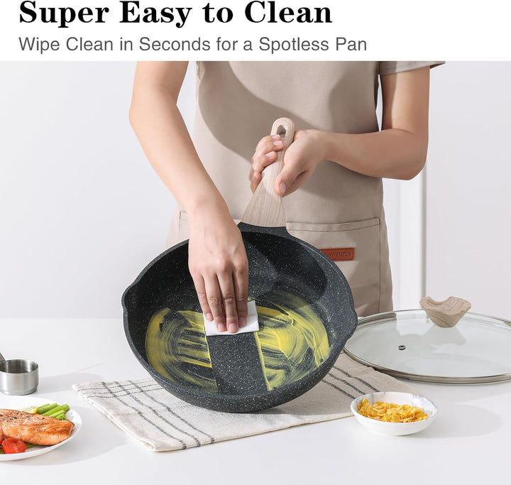 Kordisen Antihaft Bratpfanne mit Deckel, 24 cm Granit Beschichtung Pfanne Induktion, Gesund und Ungi