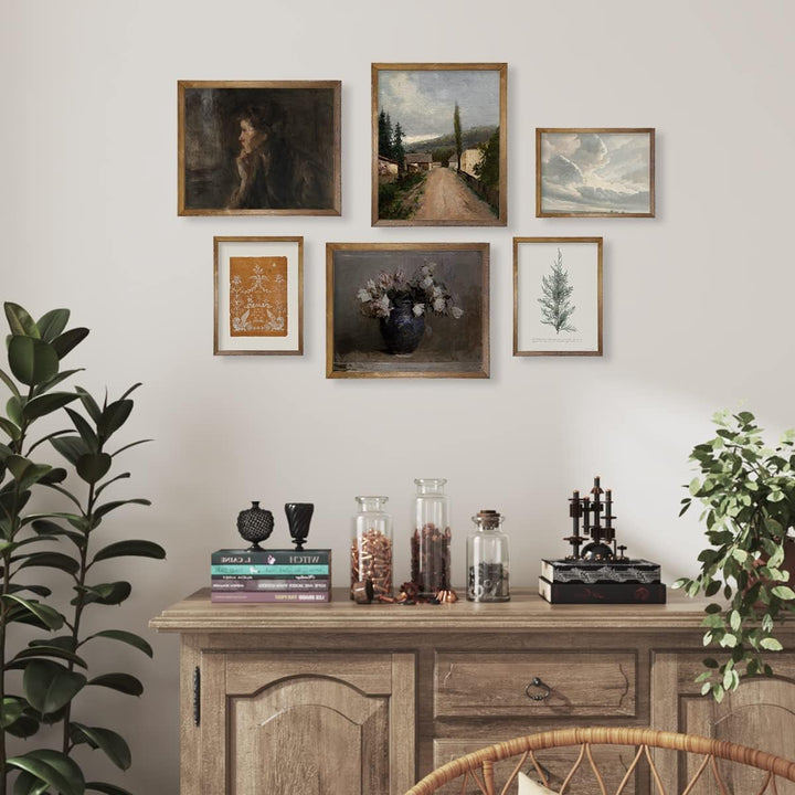 Vintage Farmhouse Wanddekoration – Blumenporträt, neutrale Wandkunst für Boho, französische Landküch