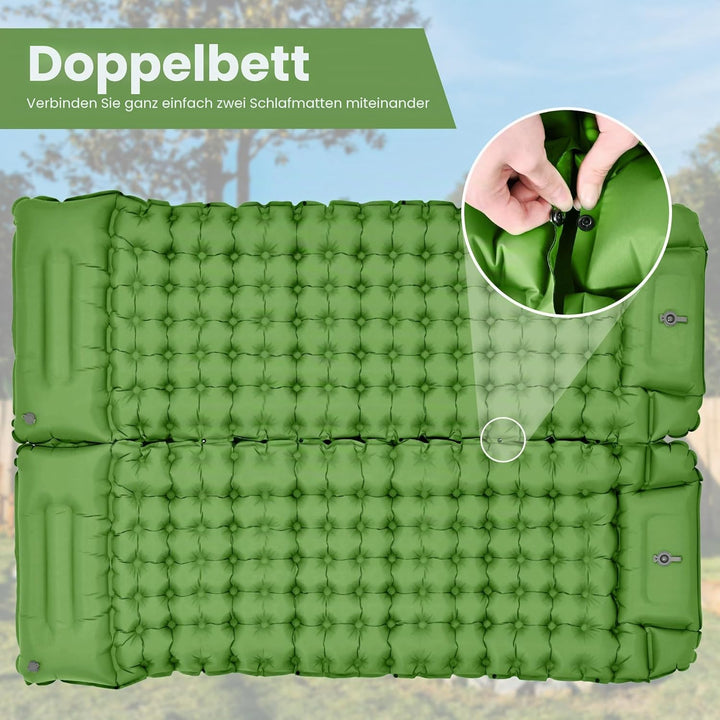 ROPODA Aufblasbare Camping-Isomatte, ultraleichte Schlafmatte mit Kopfkissen und integrierter Fusspu