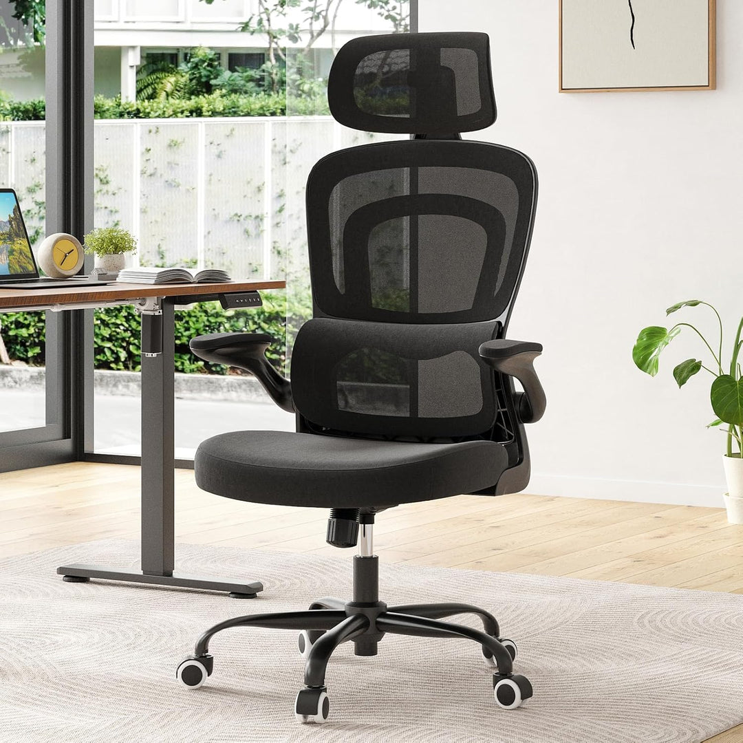 Farini Schreibtischstuhl mit Kleiderständer Bürostuhl Ergonomisch mit Verstellbarer Kopfstütze, Offi