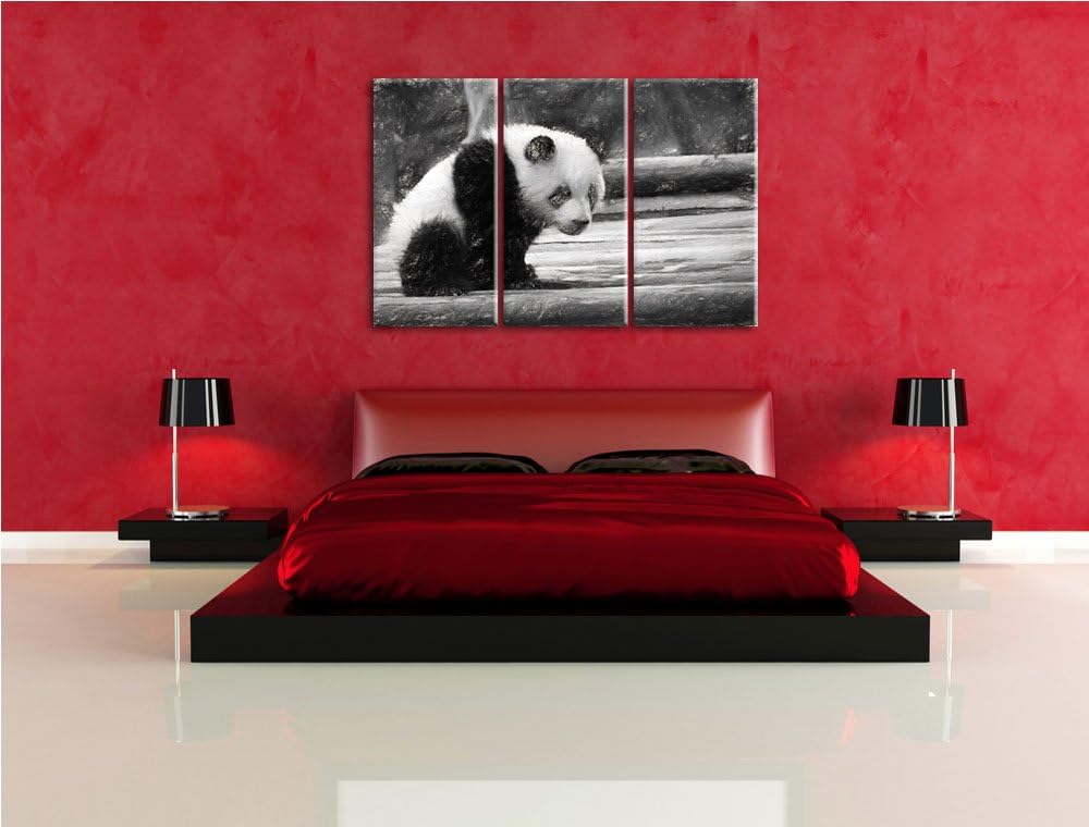 niedlicher junger Panda auf Holzstämmen NewArt 3-Teiler Leinwandbild 120x80 Bild auf Leinwand, XXL r