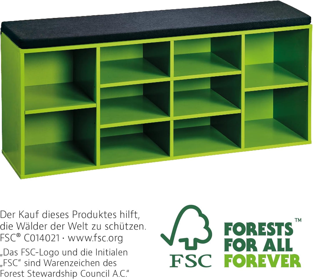 Kesper | Schuhschrank mit Sitzkissen, Material: Spanplatte, funiert, Masse: B 103,5 x H 48 x T 29,5