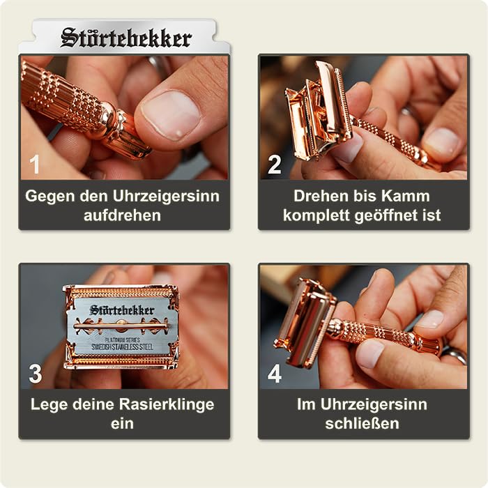 Störtebekker® Premium Rasierhobel Set für Herren im handgefertigten Lederetui - mit Rasierpinsel, Ra