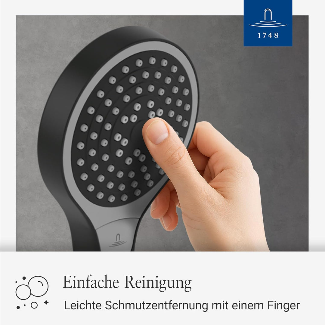 Villeroy & Boch Verve Showers Duschkopf, Handbrause mit 3 Strahlarten auf Knopfdruck wechselbar, Eas