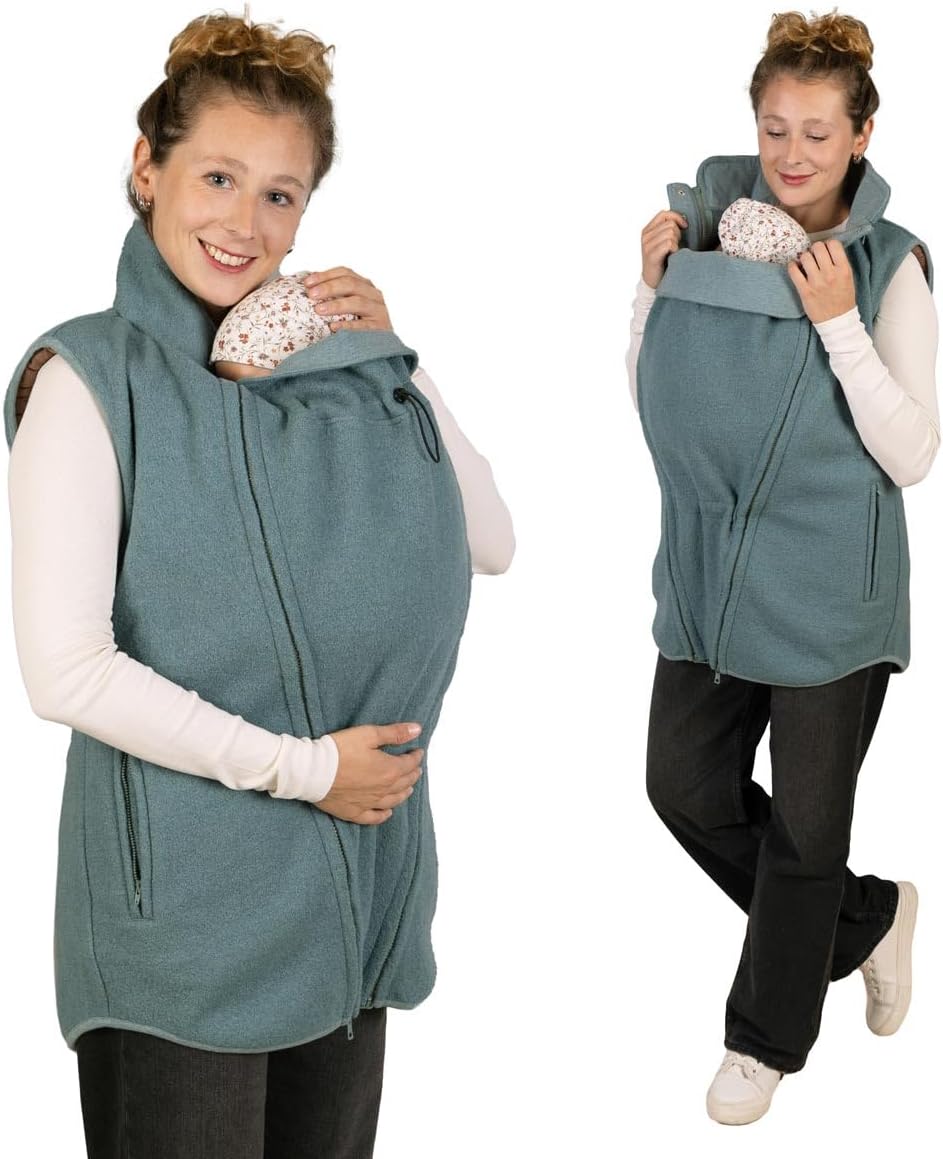 Viva la Mama - Trageweste aus Wollwalk Umstandsweste Wollweste zum Babytragen - PEVE, L aquamarin