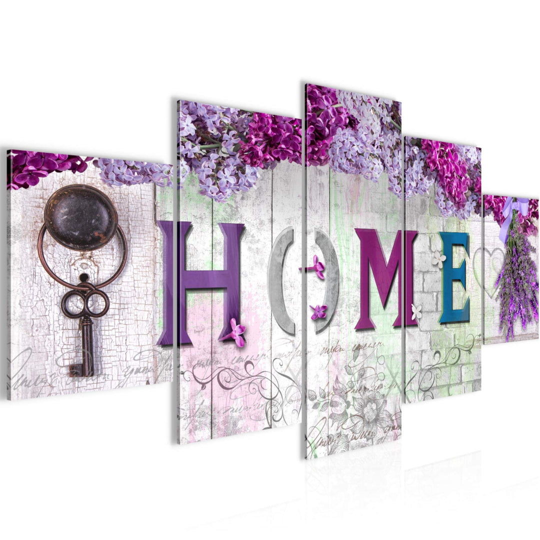 Runa Art Wandbilder Home 5 Teilig Bild auf Vlies Leinwand Deko Wohnzimmer Blumen Steinoptik Violett