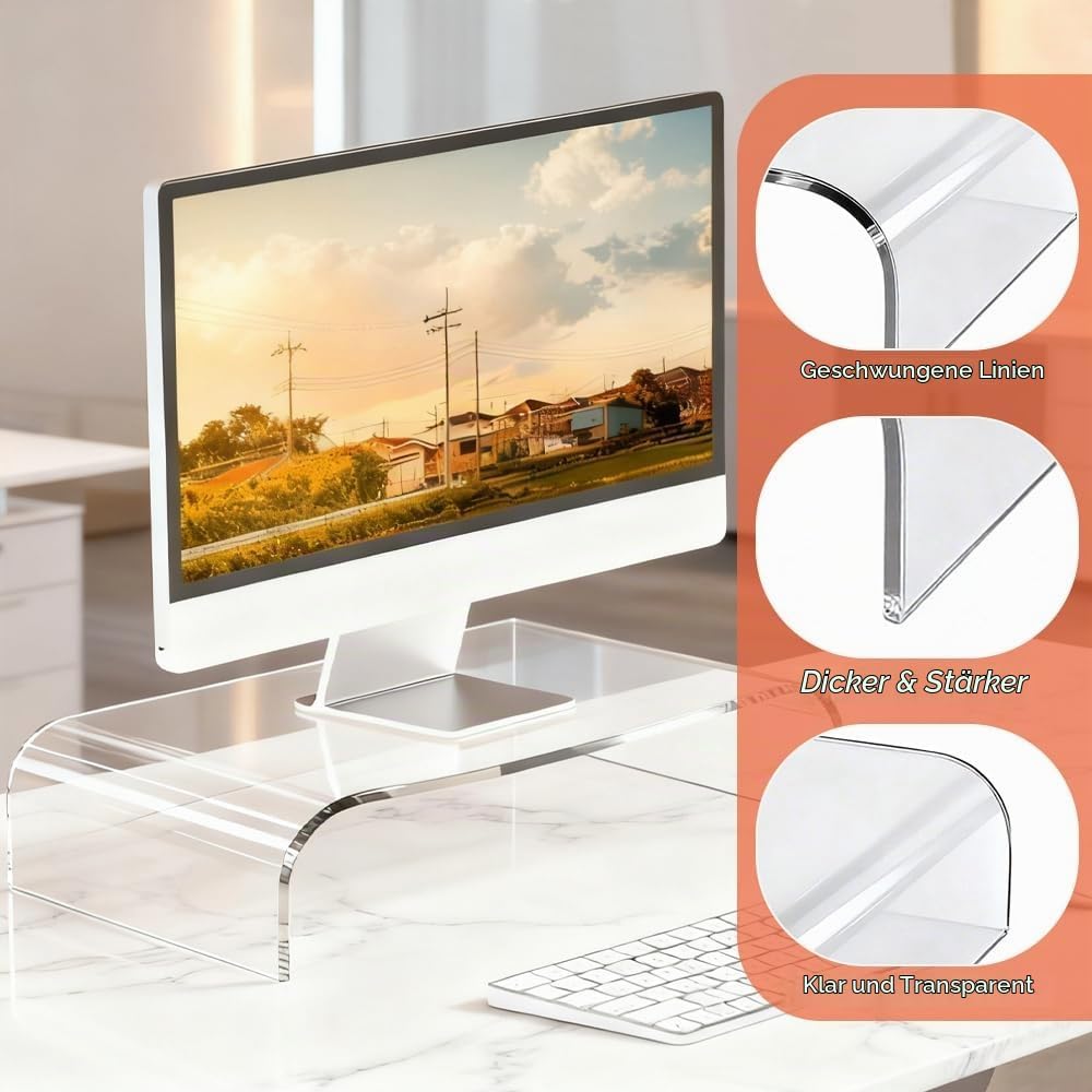 Monitorständer Acryl Bildschirmständer Transparenter Bildschirmerhöhung PC Laptopständer Monitorerhö