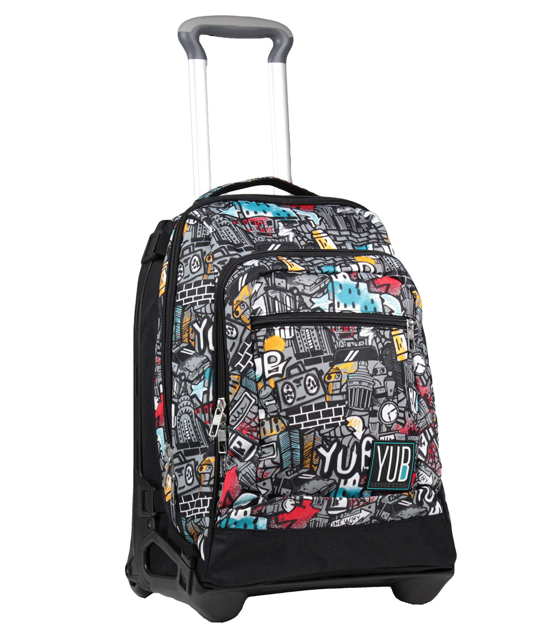 YUB TROLLEY TECH Rucksack mit Trolleyfunktion, 3 in 1, Schulranzen mit Rollen, Abnehmbarer Rucksack,