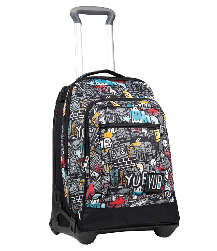 YUB TROLLEY TECH Rucksack mit Trolleyfunktion, 3 in 1, Schulranzen mit Rollen, Abnehmbarer Rucksack,
