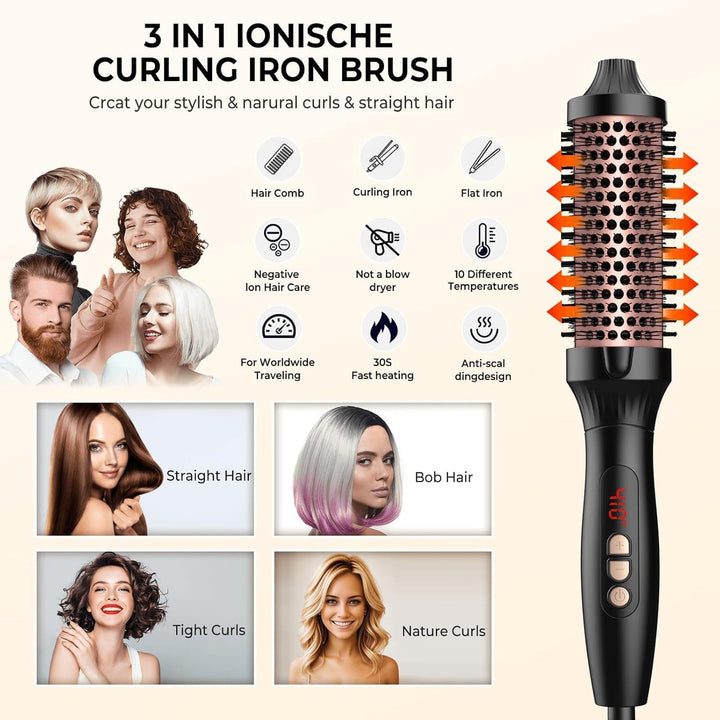 UKLISS Thermobürste Thermal Brush LCD-Display [120-200℃], Doppel-PTC, 38MM | Doppel-PTC Thermo Rundb
