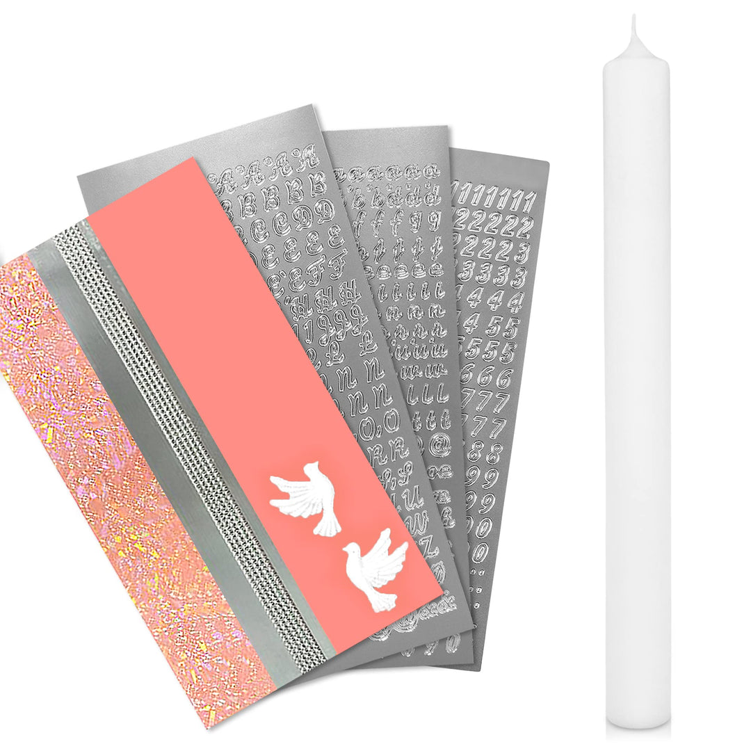 WIKAKERZEN Kerzen-Rohling Set für Taufe, Hochzeit oder Kommunion selbst gestalten inkl. Buchstaben z
