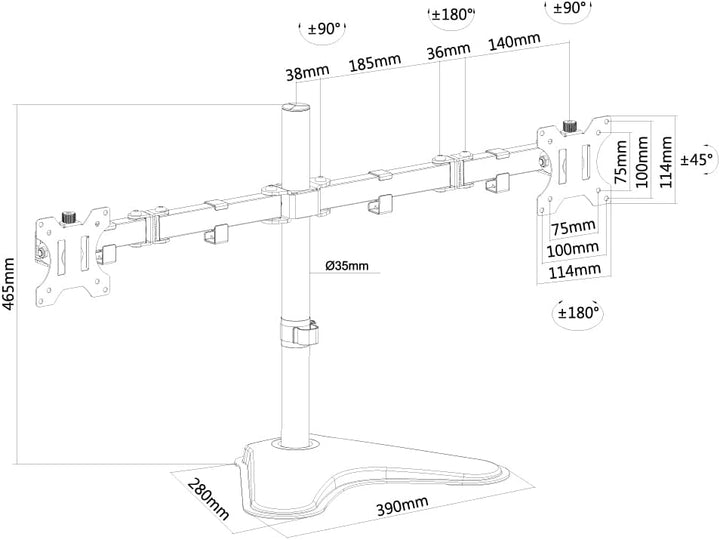 Neomounts by Newstar Monitor Tischhalterung Schwarz FPMA-D550DDBLACK Doppel 10-32 16kg One size Moni