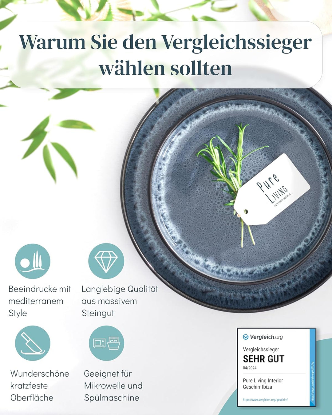 Steingut Suppenteller 6 Personen Ibiza TESTSIEGER, Traumhaftes Mediterranes Steingut Tiefe Teller Se