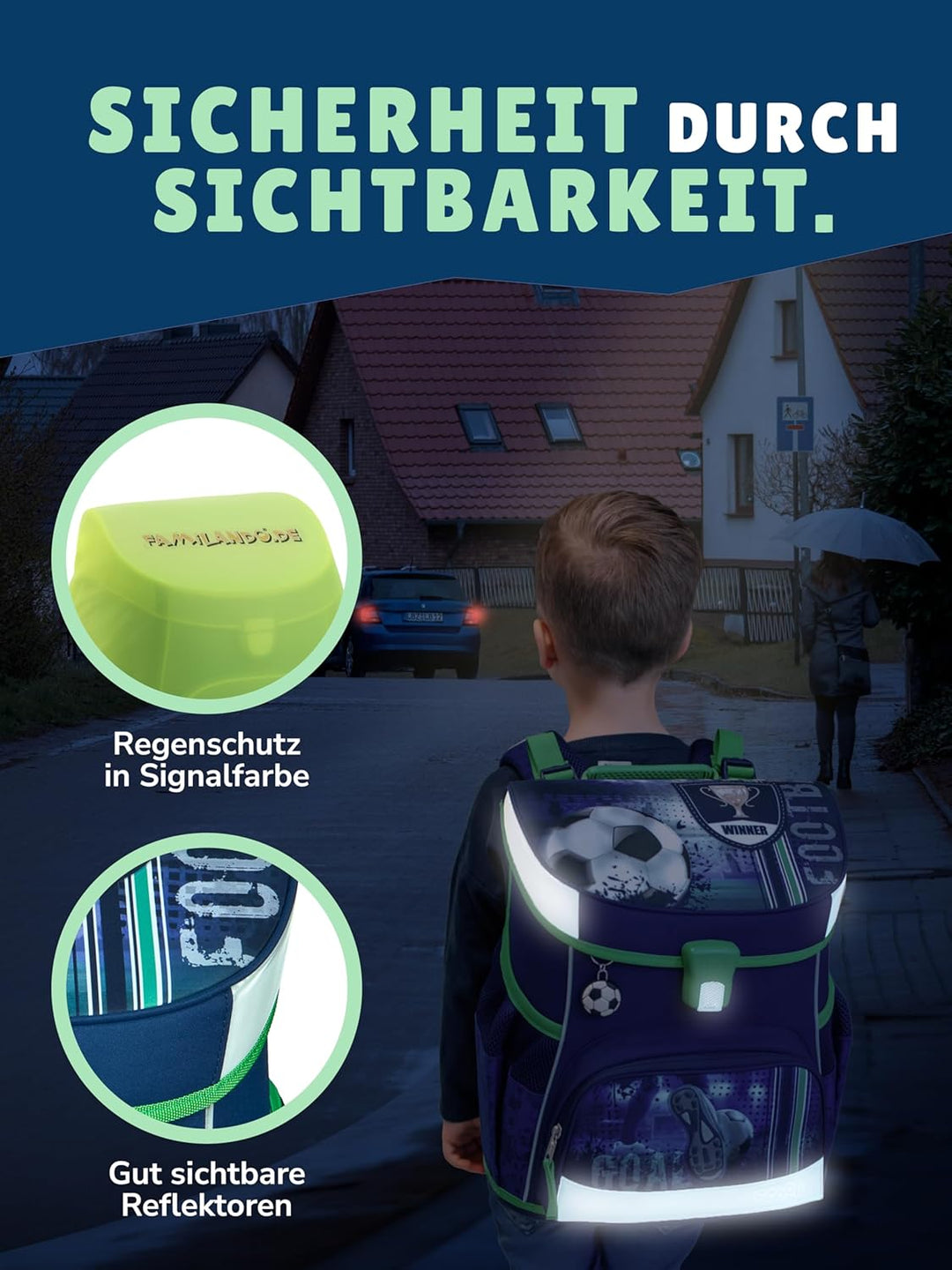 Familando Fussball Schulranzen-Set Scooli Campus FIT 10tlg. mit Sporttasche, Schultüte 85cm gross un