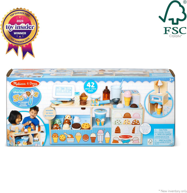 Melissa & Doug - Eiscafé aus Holz, 42-teilig, Eisladen für das Eisdielen-Rollenspiel, Für Kinder ab