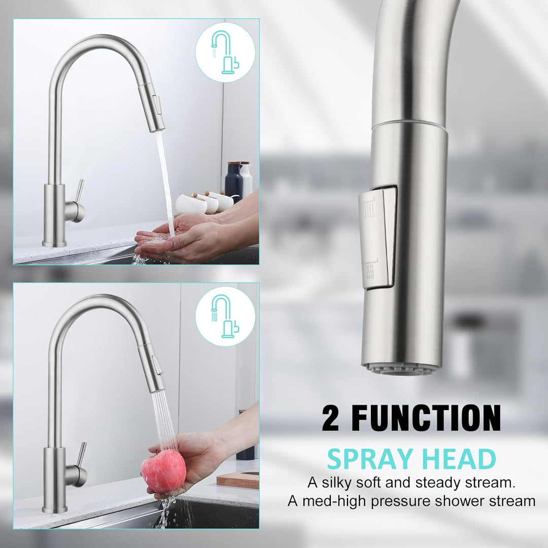 Niederdruck Armatur Küche, 360° Drehung Wasserhahn Küche mit Ausziehbare Brause, Küchenarmatur mit 3
