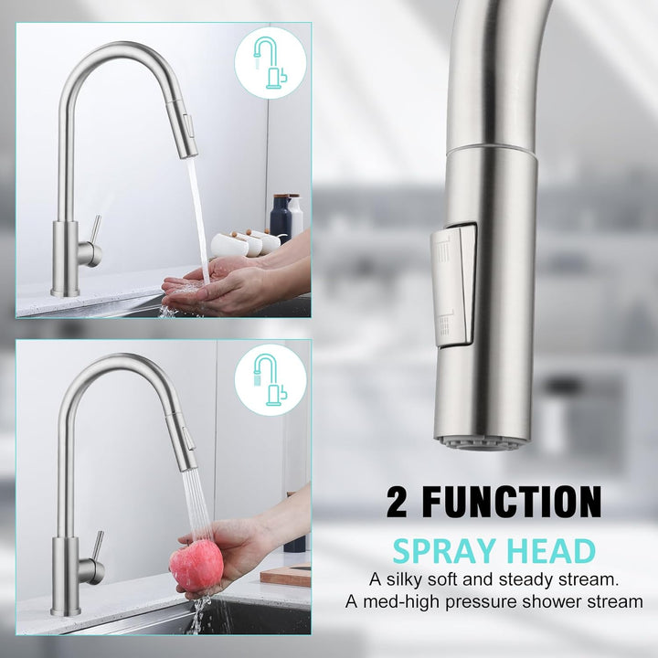 Niederdruck Armatur Küche, 360° Drehung Wasserhahn Küche mit Ausziehbare Brause, Küchenarmatur mit 3