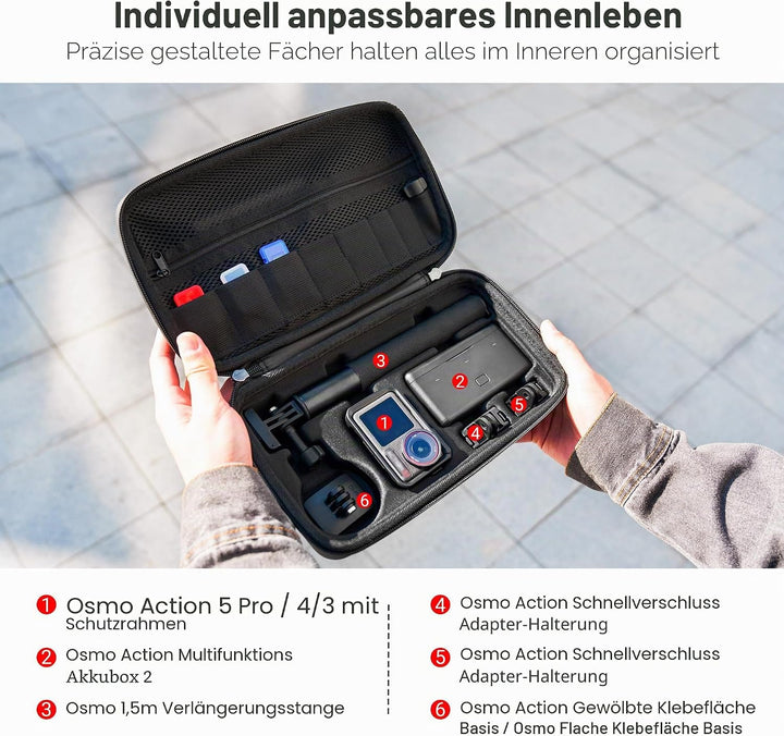 EVA Umhängetasche für DJI Osmo Action 5 Pro Tasche,Koffer für DJI Osmo Action 5 Pro/4/3 mit 3 Micro
