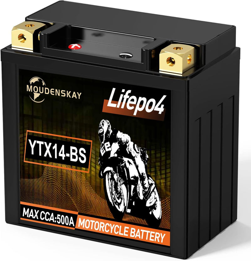 MOUDENSKAY Lithium Motorrad Batterie 12V Lithium Powersports Batterie mit BMS (YTX14-BS 12.8V 9Ah 50