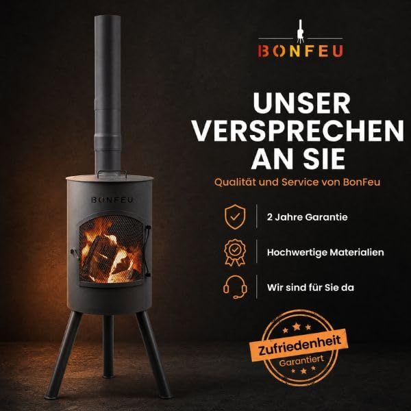 BonFeu Bongiano SP Schwarz - Terrassenofen - Feuerstelle mit Funkenschutz für entspannte Abende - Fe