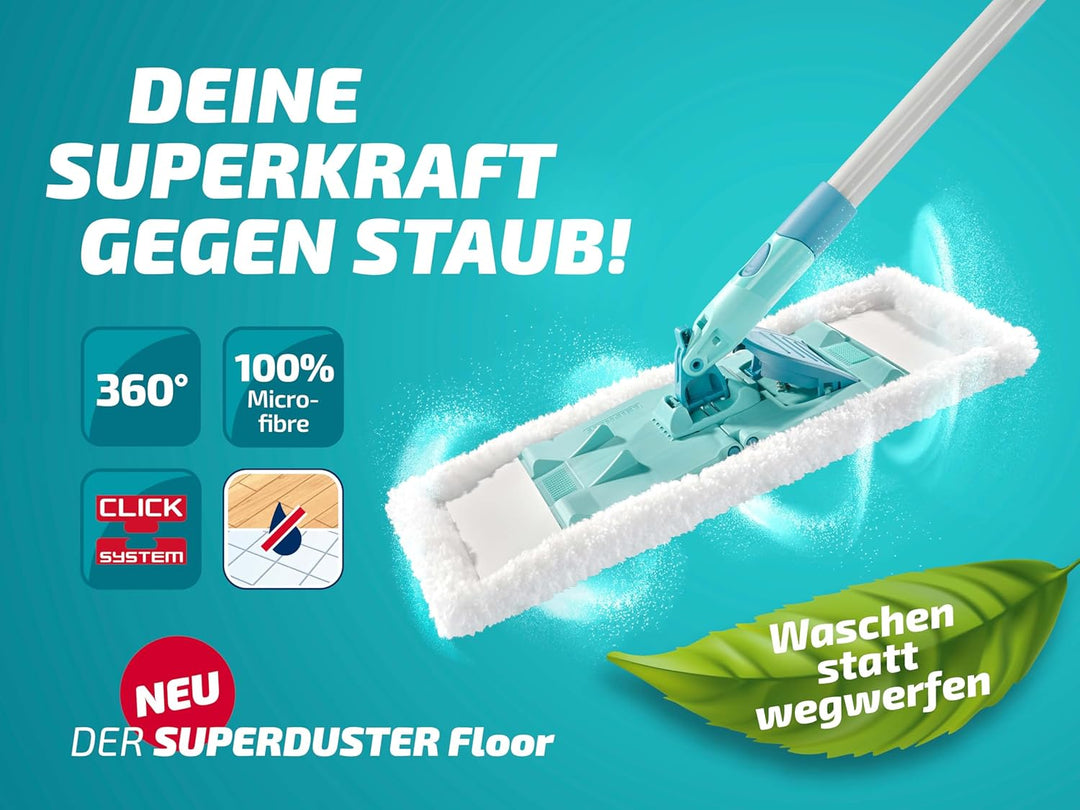 Leifheit SUPERDUSTER Floor, waschbarer Staubwischer Boden mit Rundum-Staubbezug für Hartböden und Fu