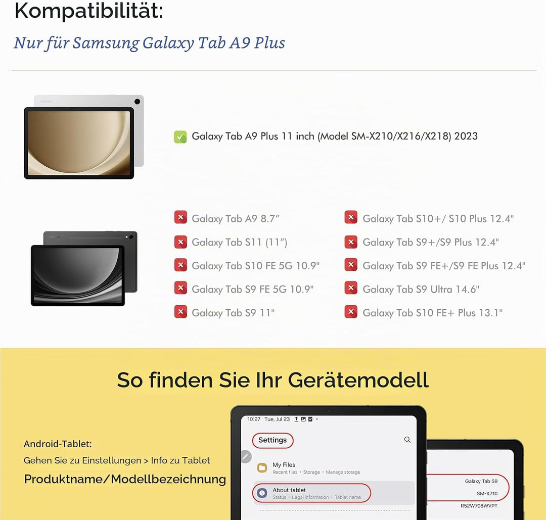 INFILAND Hülle für Samsung Galaxy Tab A9+/ A9 Plus 11 Zoll 2023 SM-X210/ X215/ X216,Schlank Leicht S