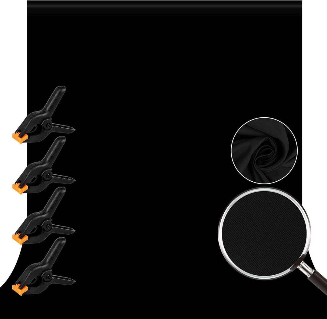 Fotohintergrund, 3x3m/9.8x9.8ft Schwarzer Stoff, Orthland Hintergrund Fotografie mit 4 Leimzwinge, F