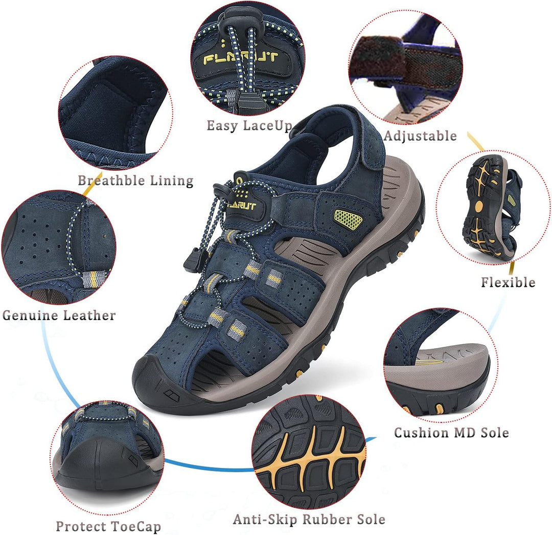 FLARUT Sandalen Herren Outdoorsandalen Sommer Wanderschuhe Trekkingsandalen Leder Strand Wandersanda