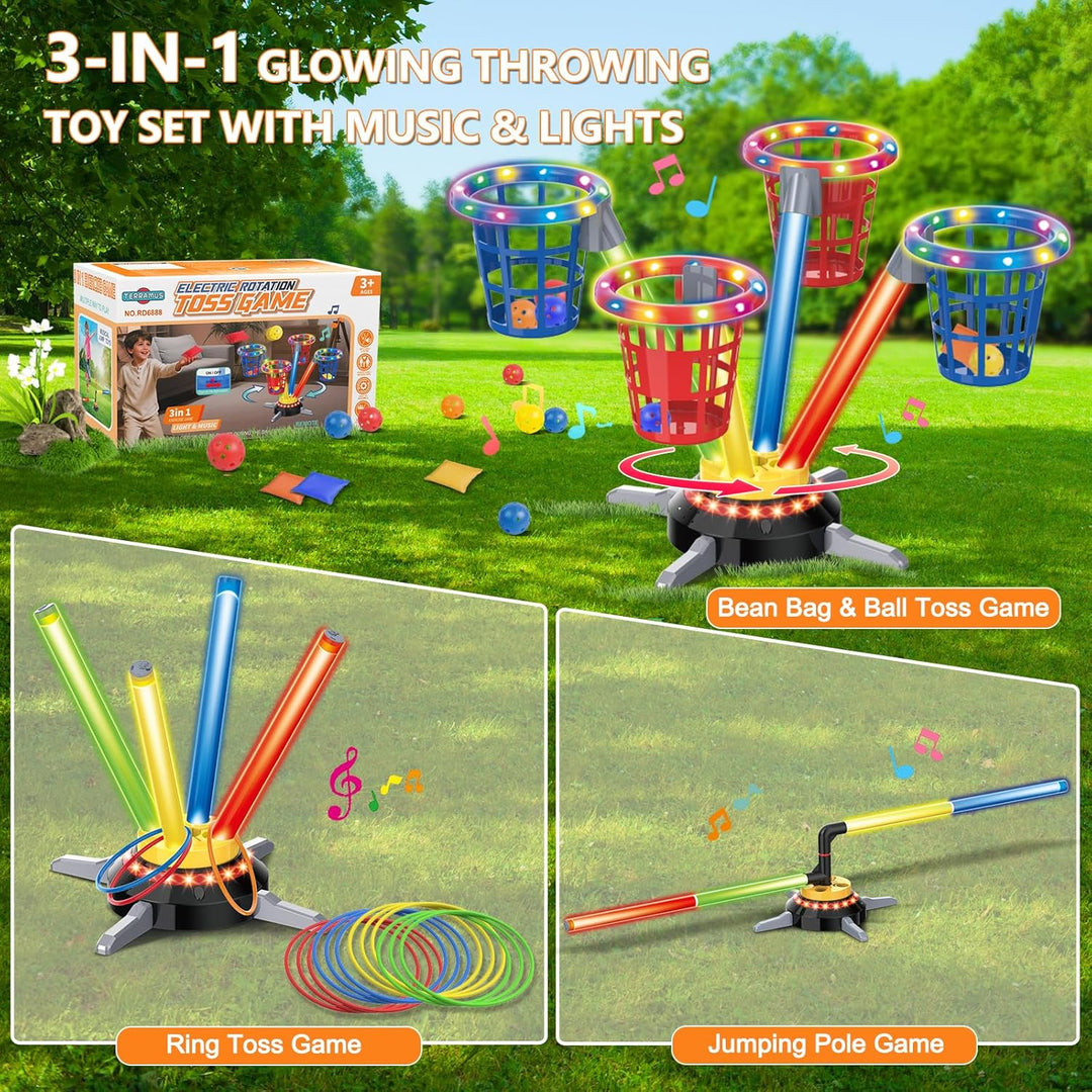 3-in-1 Ringwurfspiel mit Sandsäckchen für Kinder, wiederaufladbares Hüpfspiel mit Musik Licht, elekt