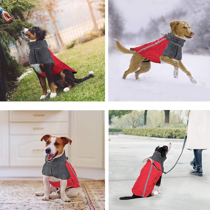 SlowTon Winter Hundemantel, Warmes Polarfleece Futter Hunde Outdoor Jacke mit Rollkragen Schal Refle