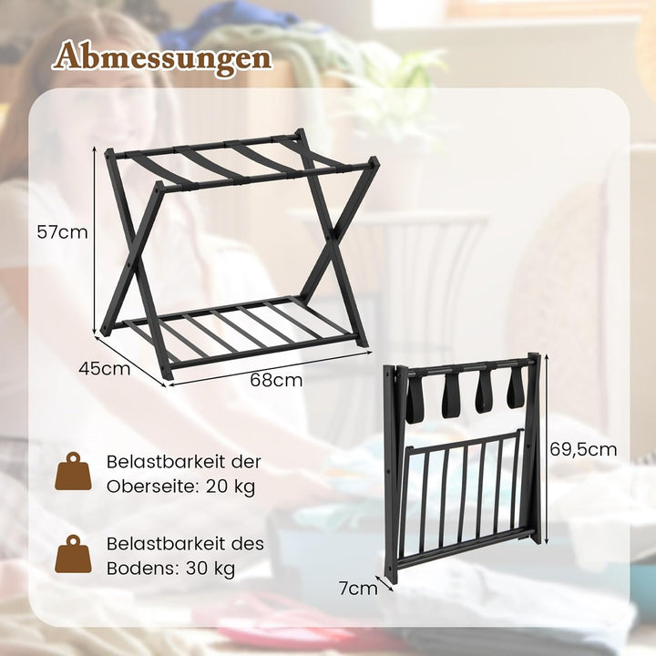 COSTWAY Kofferständer klappbar, Gepäckablage mit 2-Stöckiger Design, Kofferbock Gepäckständer Metall