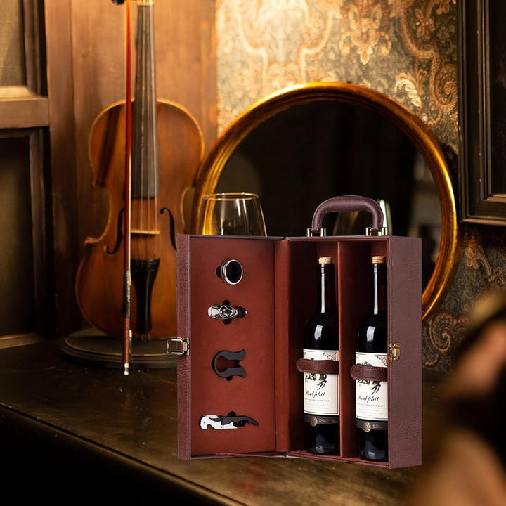Weinflasche Box Sommelier Set Wein Geschenk Set Weintragekoffer für 2 Flaschen Weinkiste Geschenkset