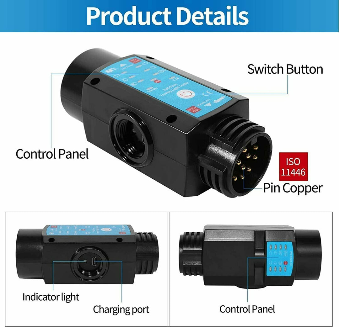 kitletsuit Anhänger Prüfgerät 13 Polig 2-in-1 aufladbare Licht Beleuchtung Prüfgerät Anhängersteckdo