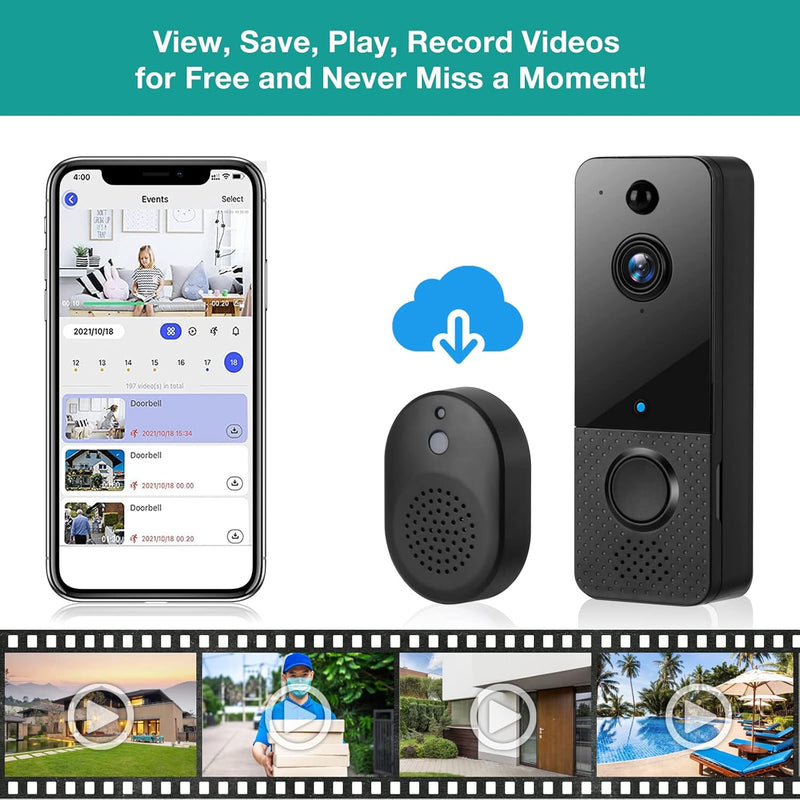 Lieberwell Drahtlose Türklingel mit Kamera, drahtloses 1080P WiFi Video Türtelefon mit Gong, Fussgän