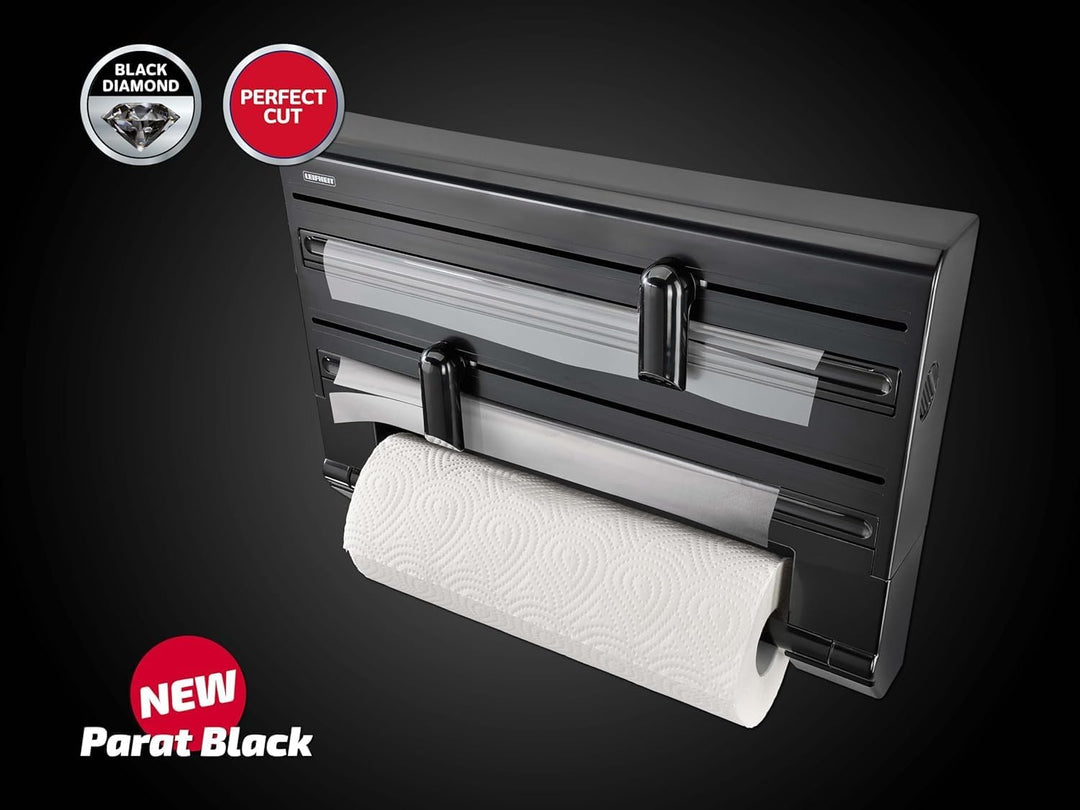 Leifheit Wandrollenhalter Parat Black, Küchenrollenhalter im modernen Design für DREI Rollen, sauber