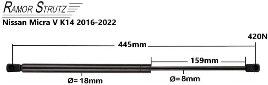 2x Gasfeder Dämpfer Heckklappe Kompatibel mit Nissan Micra MkV K14 2016-2022. Gasdruckfeder Heckklap