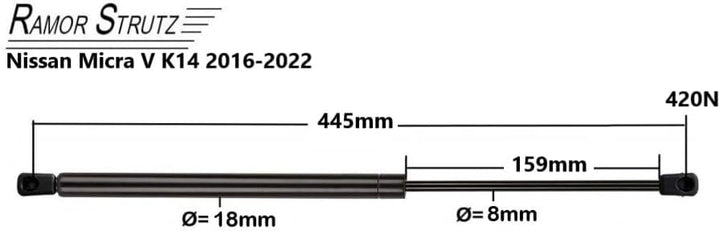 2x Gasfeder Dämpfer Heckklappe Kompatibel mit Nissan Micra MkV K14 2016-2022. Gasdruckfeder Heckklap