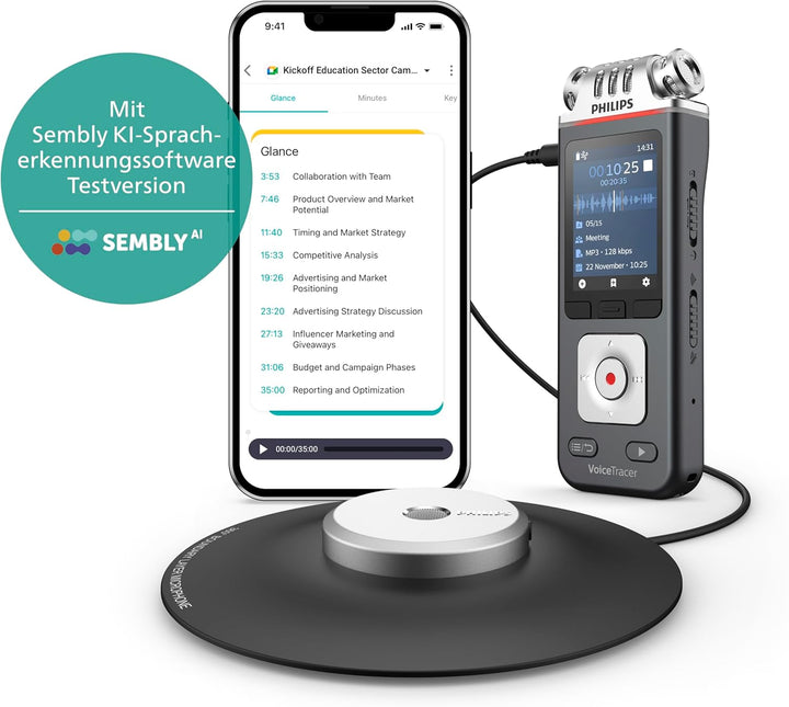 Philips DVT8115 VoiceTracer, Diktiergerät Aufnahmegerät, HiFi Meeting Mikrofon, hervorragende Meetin