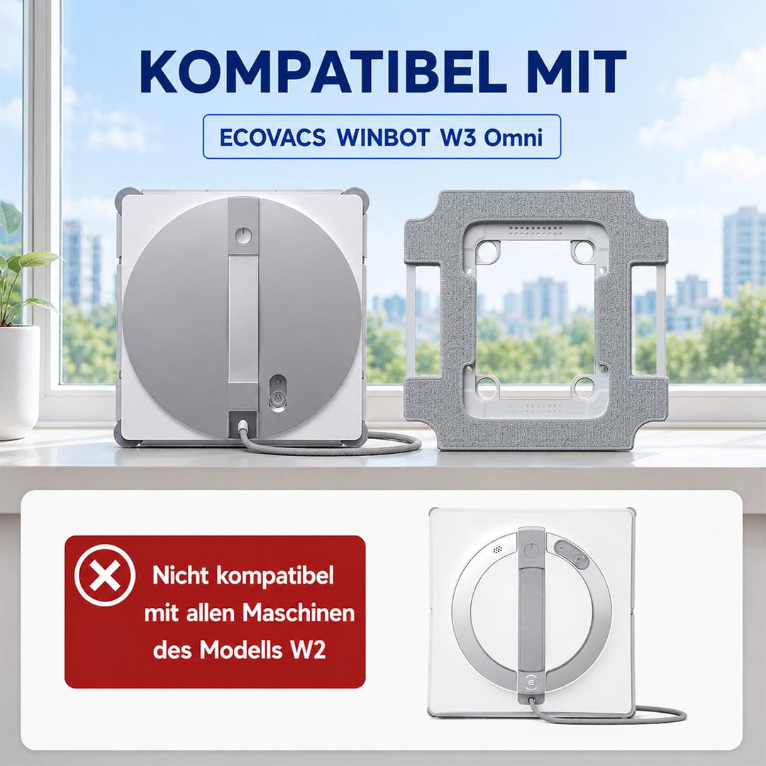 4 Stück Reinigungstücher für ECOVACS WINBOT W3 Omni Fensterputzroboter | Ersatz Wischpads mit Halter
