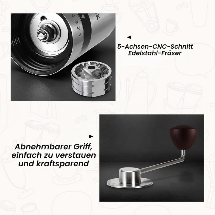 Vevok Chef Manuelle Kaffeemühle mit 6 verstellbaren Einstellungen, Edelstahl-Frässtifte, tragbare Ed