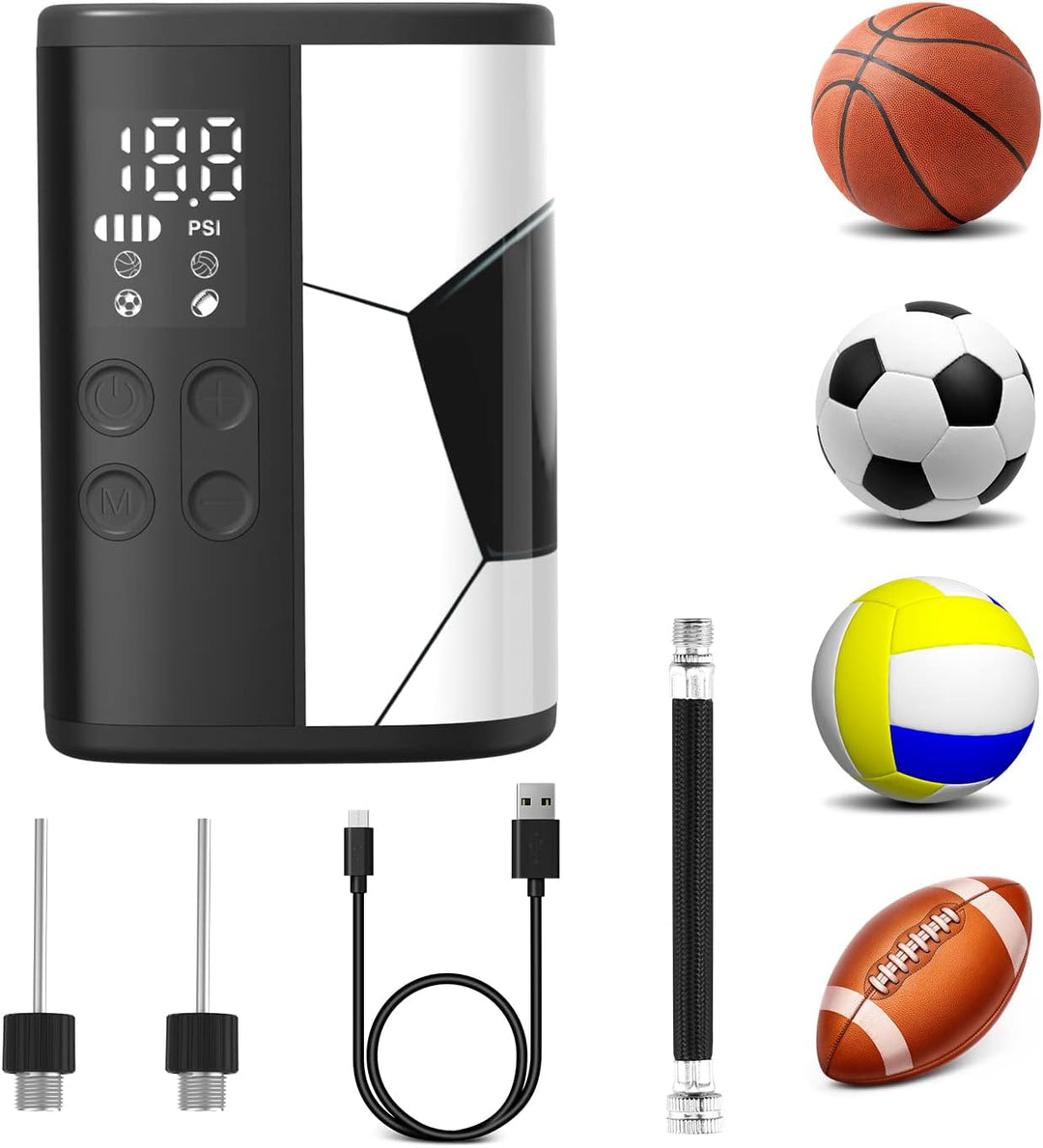Woowind P101 Ballpumpe Elektrisch mit 12 PSI, 4000mAh Power Bank, LED Licht, Auto-Stop, für Fussball