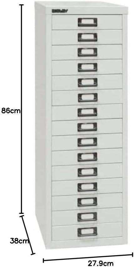 BISLEY MultiDrawer, 39er Serie, DIN A4, 15 Schubladen, Metall, 645 Lichtgrau, 38 x 27.9 x 86 cm