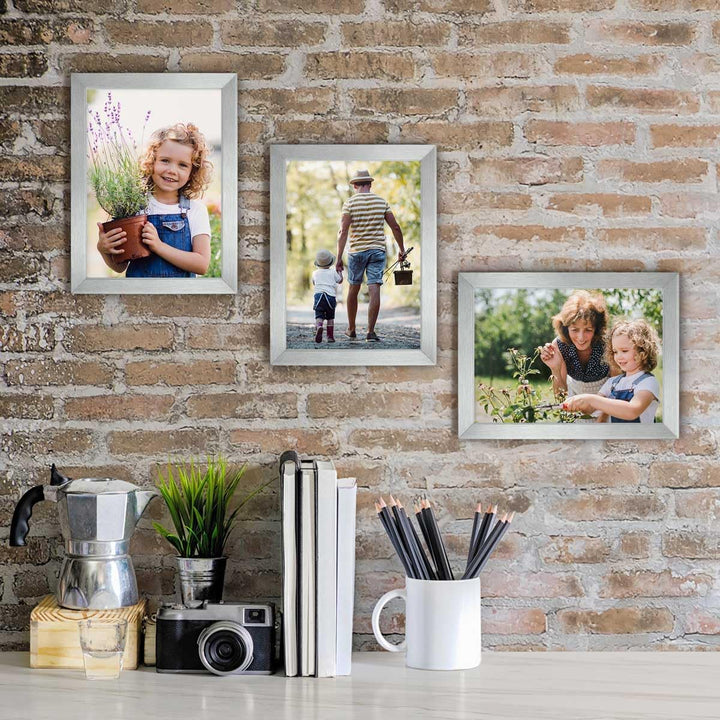 PHOTOLINI Bilderrahmen 13x18 Silber, 10er Set Bilderrahmen 13x18 Holz MDF, Fotorahmen 13 x 18 mit Ac