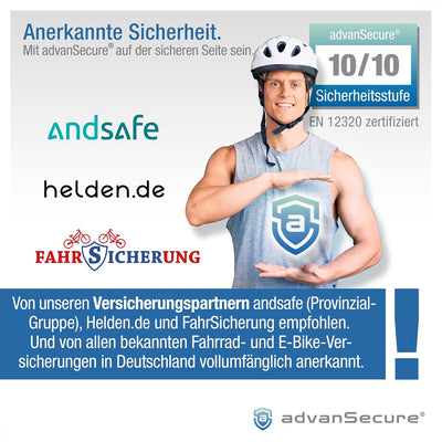advanSecure® Hochsicherheits-Kettenschloss mit Satteltasche | optimal für Fahrrad und E-Bike | max.