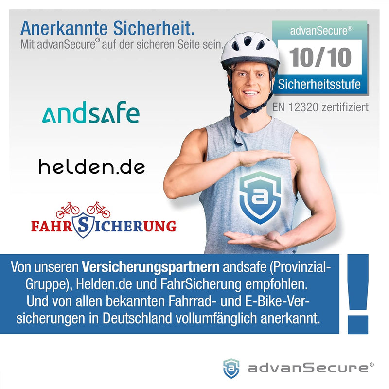 advanSecure® Hochsicherheits-Kettenschloss mit Satteltasche | optimal für Fahrrad und E-Bike | max.