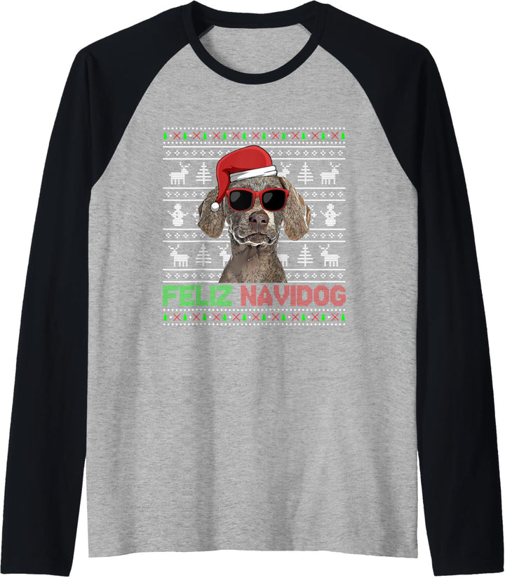Weimaraner Dog Feliz Navidog Lustige Weihnachten Raglan
