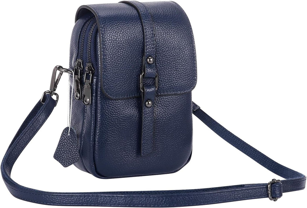 HAWEE Mode Damen Handytasche mit Riemen Echtes Leder Crossbody Handy Umhängetasche Leicht Damen Schu